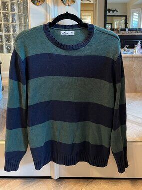 Hollister Navy/Green Striped Sweater